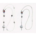 Two white pearl Angel memorial rosaries with photo centerpieces for a personalized memorial gift. 