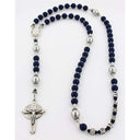 Personalized men's rosary with dark blue and grey pearls with Grandpa in beads. 