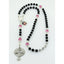 Girl’s black, pink and green quinceanera rosary with a name in beads and photo charm.