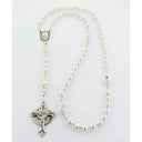 White pearl and crystal wedding rosary for a catholic wedding gift.