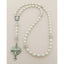 White pearl and crystal lined pearl wedding rosary for a catholic wedding gift.