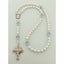 White pearl and light blue crystal wedding rosary for a catholic wedding gift.