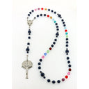 Custom rosary with blue pearls and multiple color birthstones. 